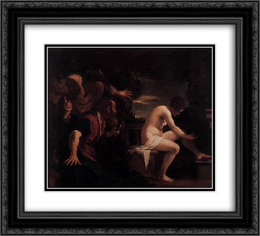 Susanna and the Elders 22x20 Black Ornate Wood Framed Art Print Poster with Double Matting by Guercino