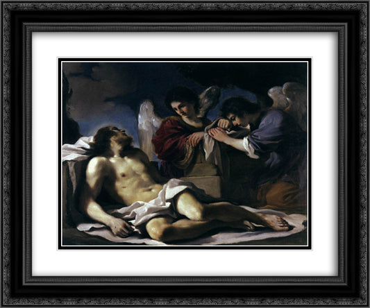 The Dead Christ Mourned by Two Angels 24x20 Black Ornate Wood Framed Art Print Poster with Double Matting by Guercino