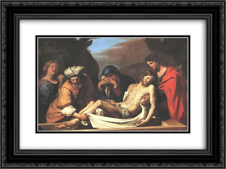 The Entombment of Christ 24x18 Black Ornate Wood Framed Art Print Poster with Double Matting by Guercino