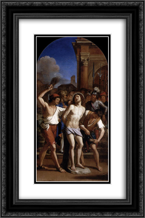 The Flagellation of Christ 16x24 Black Ornate Wood Framed Art Print Poster with Double Matting by Guercino