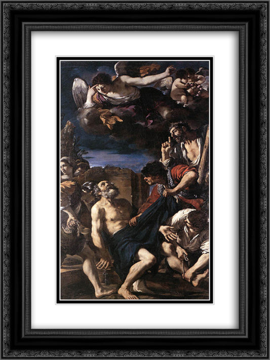 The Martyrdom of St Peter 18x24 Black Ornate Wood Framed Art Print Poster with Double Matting by Guercino