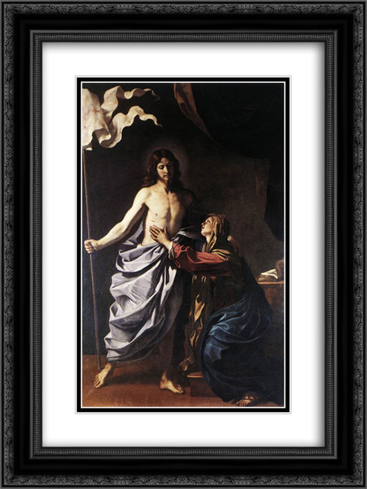 The Resurrected Christ Appears to the Virgin 18x24 Black Ornate Wood Framed Art Print Poster with Double Matting by Guercino