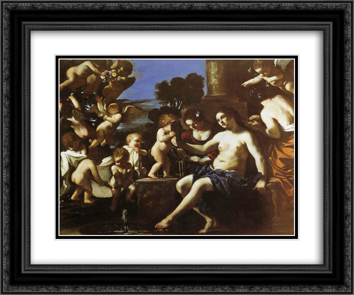 The Toilet of Venus 24x20 Black Ornate Wood Framed Art Print Poster with Double Matting by Guercino