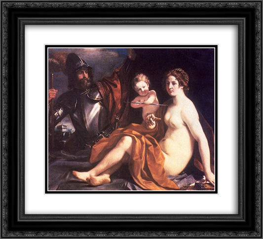 Venus, Mars and Cupid 22x20 Black Ornate Wood Framed Art Print Poster with Double Matting by Guercino