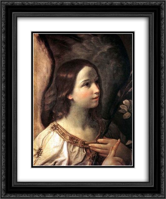 Angel of the Annunciation 20x24 Black Ornate Wood Framed Art Print Poster with Double Matting by Reni, Guido