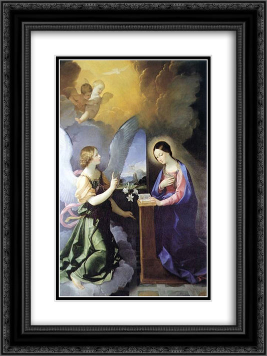 Annunciation 18x24 Black Ornate Wood Framed Art Print Poster with Double Matting by Reni, Guido