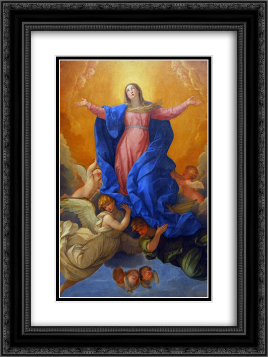 Assumption of Mary 18x24 Black Ornate Wood Framed Art Print Poster with Double Matting by Reni, Guido