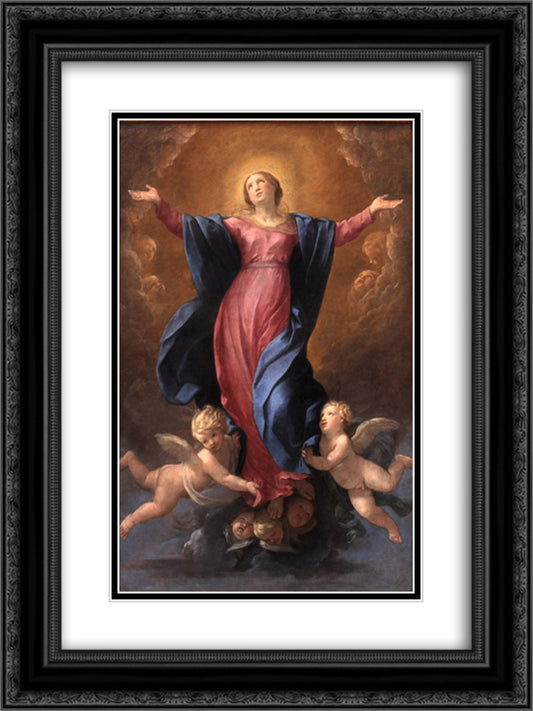 Assumption of the Virgin 18x24 Black Ornate Wood Framed Art Print Poster with Double Matting by Reni, Guido