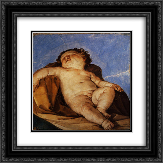 Cherub sleeps 20x20 Black Ornate Wood Framed Art Print Poster with Double Matting by Reni, Guido