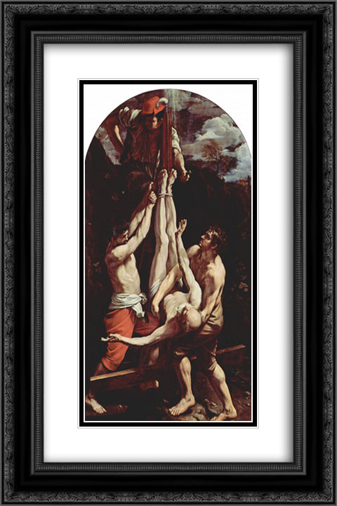 Crucifixion of St. Peter 16x24 Black Ornate Wood Framed Art Print Poster with Double Matting by Reni, Guido