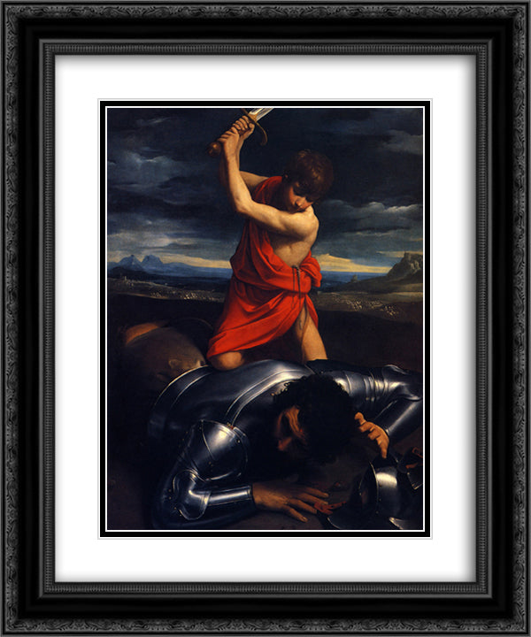 David and Goliath 20x24 Black Ornate Wood Framed Art Print Poster with Double Matting by Reni, Guido