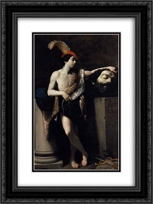 David with the head of Goliath 18x24 Black Ornate Wood Framed Art Print Poster with Double Matting by Reni, Guido