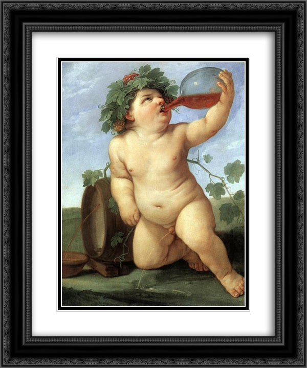 Drinking Bacchus 20x24 Black Ornate Wood Framed Art Print Poster with Double Matting by Reni, Guido