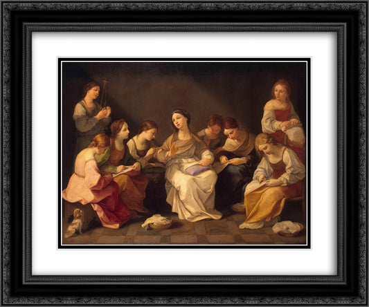 Education of the Virgin 24x20 Black Ornate Wood Framed Art Print Poster with Double Matting by Reni, Guido