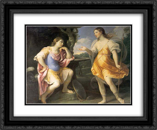 Encounter of Bradamante and Fiordispina 24x20 Black Ornate Wood Framed Art Print Poster with Double Matting by Reni, Guido