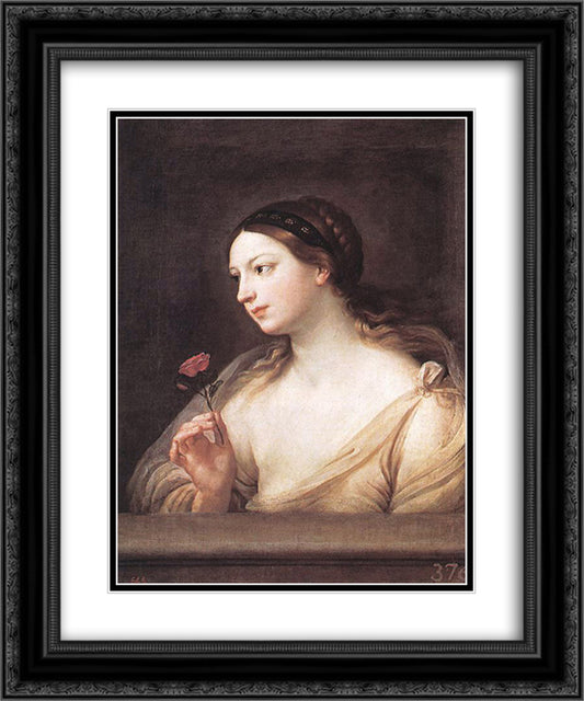 Girl with a Rose 20x24 Black Ornate Wood Framed Art Print Poster with Double Matting by Reni, Guido