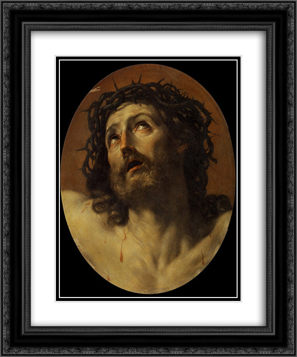 Head of Christ Crowned with Thorns 20x24 Black Ornate Wood Framed Art Print Poster with Double Matting by Reni, Guido