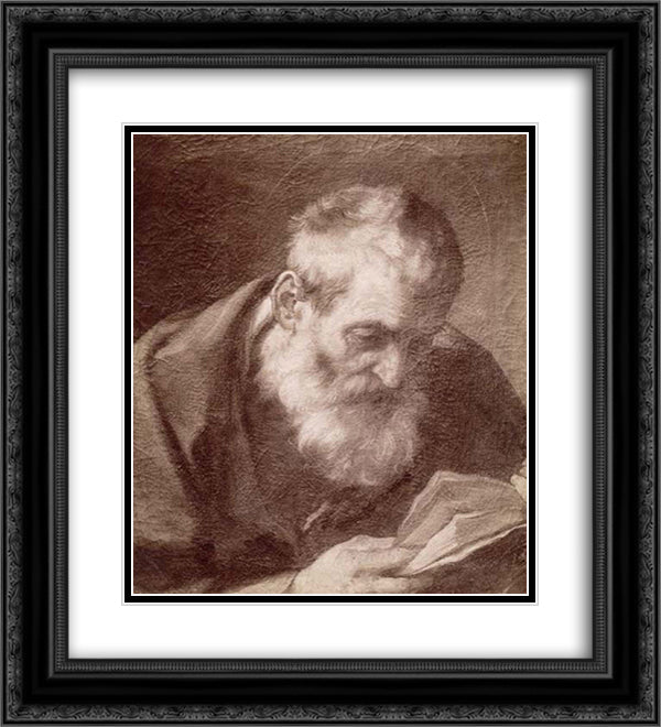 Head of Saint Joseph 20x22 Black Ornate Wood Framed Art Print Poster with Double Matting by Reni, Guido