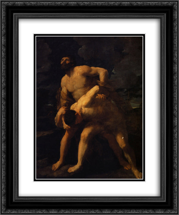 Hercules and Achelous 20x24 Black Ornate Wood Framed Art Print Poster with Double Matting by Reni, Guido