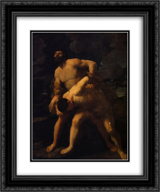 Hercules and Achelous 20x24 Black Ornate Wood Framed Art Print Poster with Double Matting by Reni, Guido