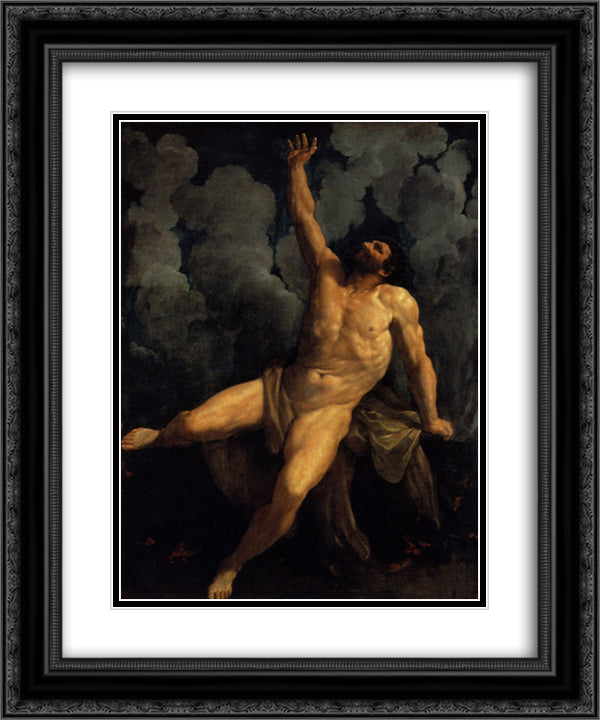 Hercules on the Pyre 20x24 Black Ornate Wood Framed Art Print Poster with Double Matting by Reni, Guido