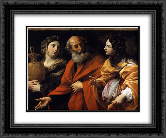 Loth and her daughters fleeing Sodome 24x20 Black Ornate Wood Framed Art Print Poster with Double Matting by Reni, Guido