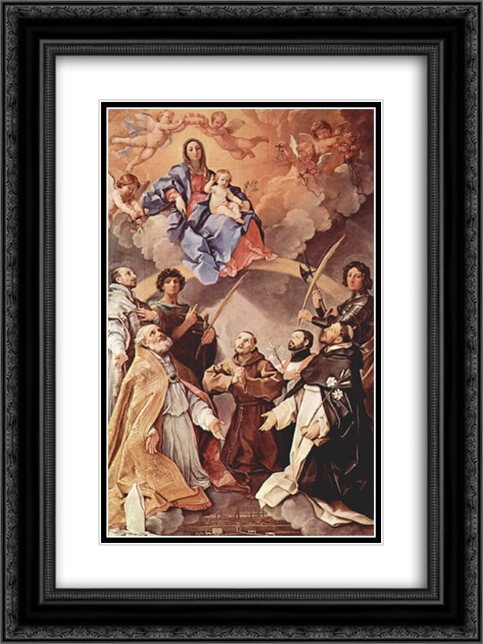 Madonna Enthroned with Saints 18x24 Black Ornate Wood Framed Art Print Poster with Double Matting by Reni, Guido