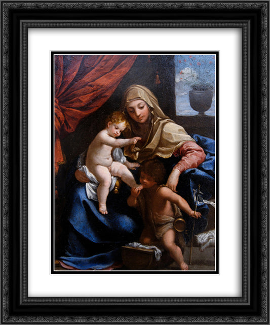 Madonna with Child and St. John the Baptist 20x24 Black Ornate Wood Framed Art Print Poster with Double Matting by Reni, Guido