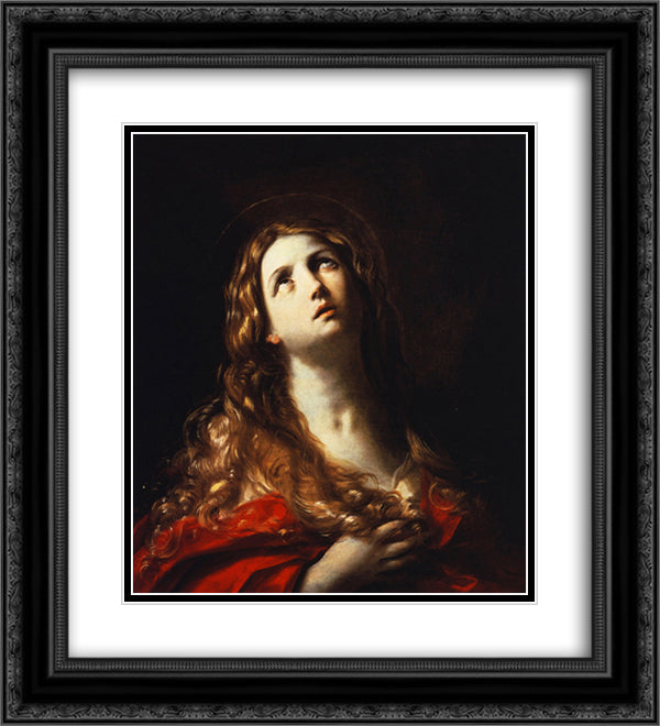 Magdalene in penitence 20x22 Black Ornate Wood Framed Art Print Poster with Double Matting by Reni, Guido