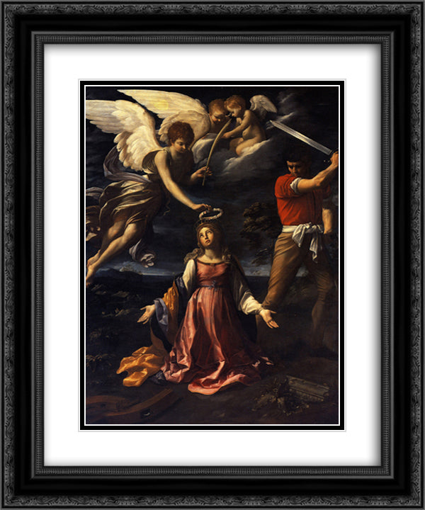 Martyrdom of Saint Catherine of Alexandria 20x24 Black Ornate Wood Framed Art Print Poster with Double Matting by Reni, Guido