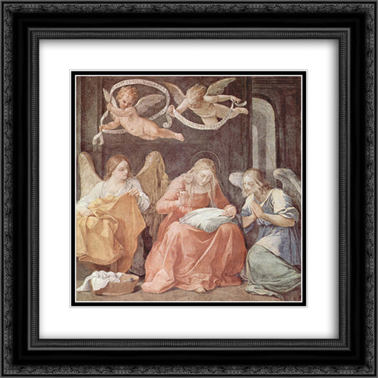 Mary and angels 20x20 Black Ornate Wood Framed Art Print Poster with Double Matting by Reni, Guido