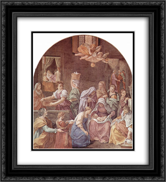 Mary's Birth 20x22 Black Ornate Wood Framed Art Print Poster with Double Matting by Reni, Guido