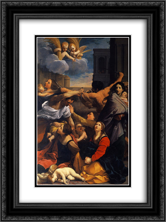 Massacre of the Innocents 18x24 Black Ornate Wood Framed Art Print Poster with Double Matting by Reni, Guido