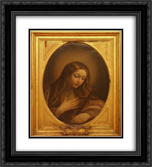 Penitent Magdalene 20x22 Black Ornate Wood Framed Art Print Poster with Double Matting by Reni, Guido