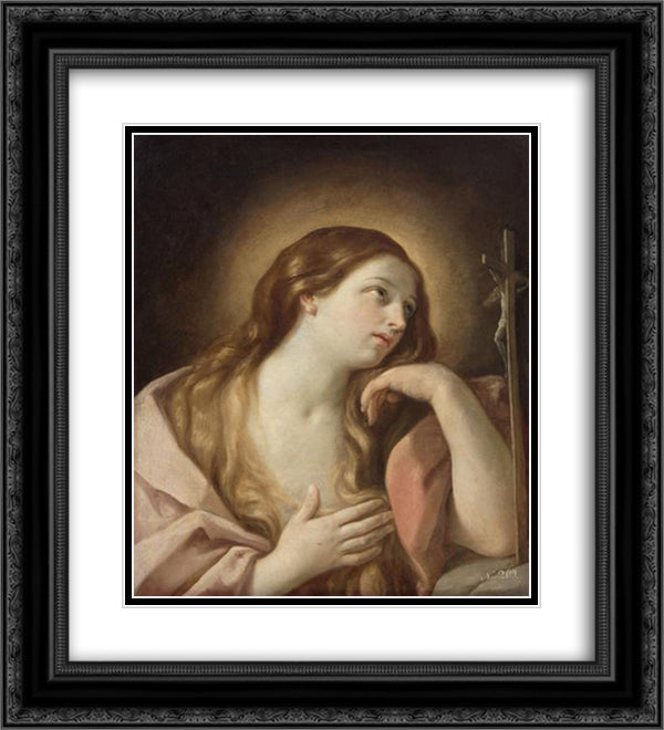 Penitent Mary Magdalene 20x22 Black Ornate Wood Framed Art Print Poster with Double Matting by Reni, Guido