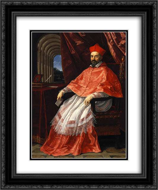 Portrait of Cardinal Roberto Ubaldini 20x24 Black Ornate Wood Framed Art Print Poster with Double Matting by Reni, Guido