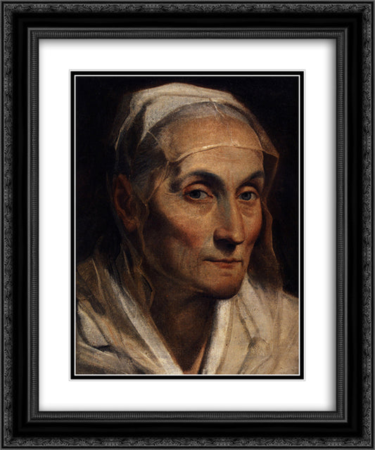 Portrait of old woman 20x24 Black Ornate Wood Framed Art Print Poster with Double Matting by Reni, Guido