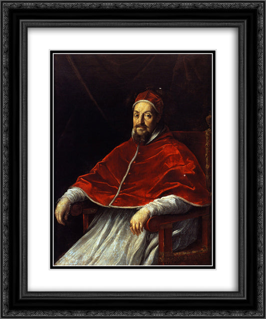 Portrait of Pope Gregory XV 20x24 Black Ornate Wood Framed Art Print Poster with Double Matting by Reni, Guido