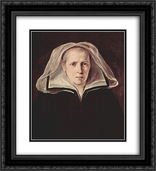 Portrait of the Artist`s Mother 20x22 Black Ornate Wood Framed Art Print Poster with Double Matting by Reni, Guido