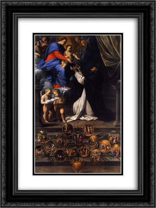 Rosary Madonna 18x24 Black Ornate Wood Framed Art Print Poster with Double Matting by Reni, Guido