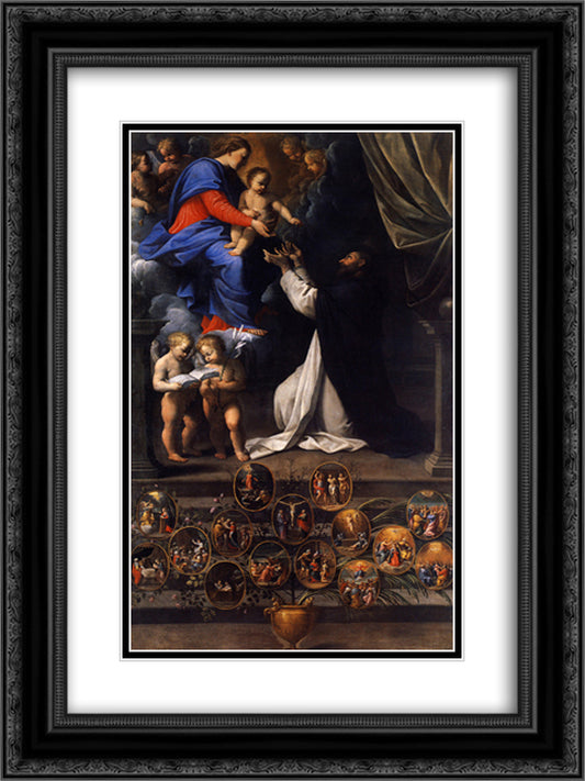 Rosary Madonna 18x24 Black Ornate Wood Framed Art Print Poster with Double Matting by Reni, Guido