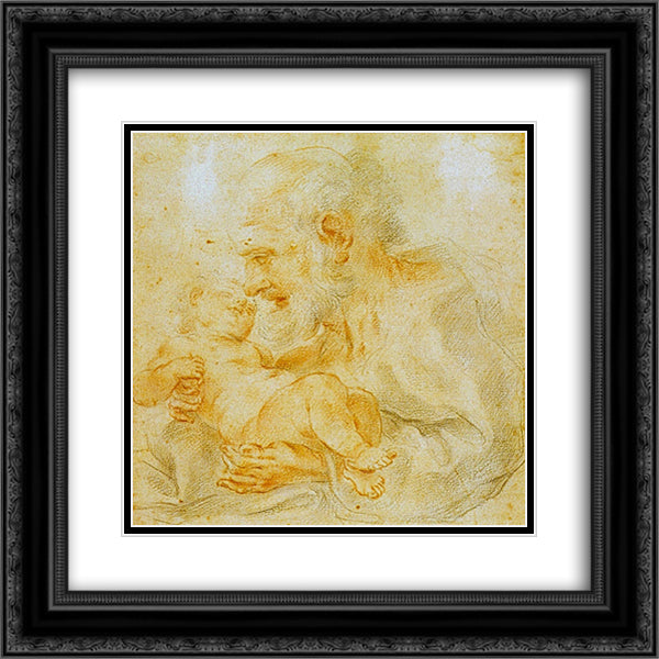 Saint Joseph 20x20 Black Ornate Wood Framed Art Print Poster with Double Matting by Reni, Guido