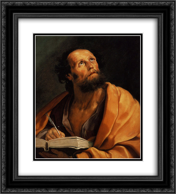 Saint Luke 20x22 Black Ornate Wood Framed Art Print Poster with Double Matting by Reni, Guido