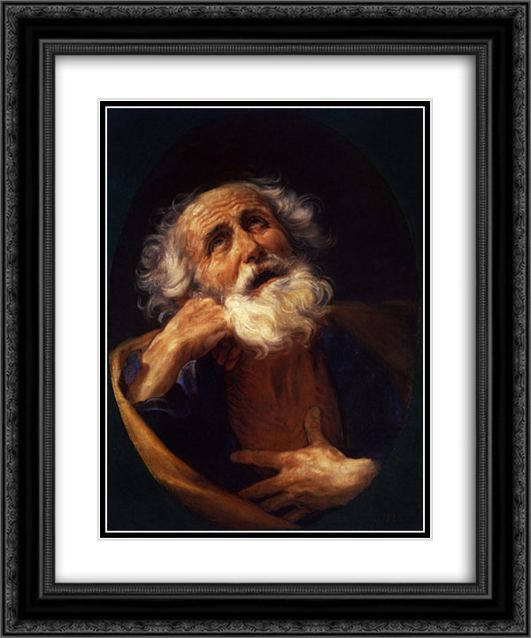 Saint Peter 20x24 Black Ornate Wood Framed Art Print Poster with Double Matting by Reni, Guido