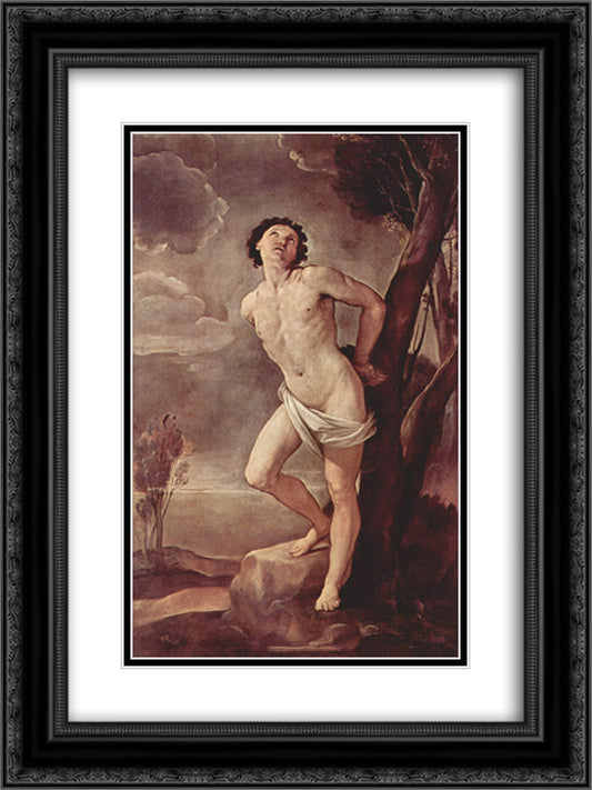 St. Sebastian 18x24 Black Ornate Wood Framed Art Print Poster with Double Matting by Reni, Guido