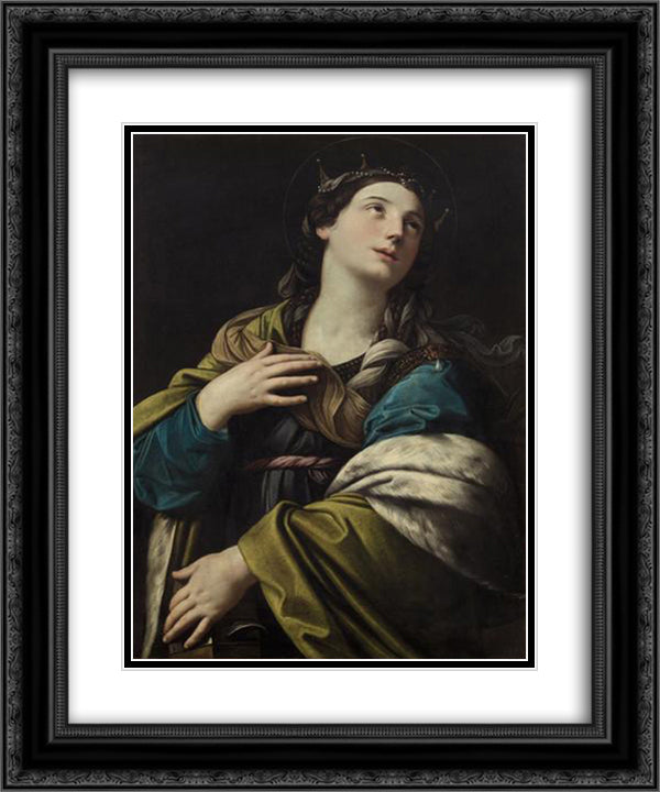 St. Catherine 20x24 Black Ornate Wood Framed Art Print Poster with Double Matting by Reni, Guido