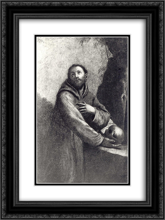 St. Francis 18x24 Black Ornate Wood Framed Art Print Poster with Double Matting by Reni, Guido