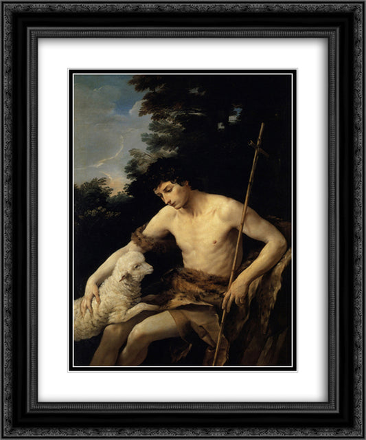 St. John the Baptist in the Wilderness 20x24 Black Ornate Wood Framed Art Print Poster with Double Matting by Reni, Guido