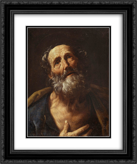 St. Peter Penitent 20x24 Black Ornate Wood Framed Art Print Poster with Double Matting by Reni, Guido