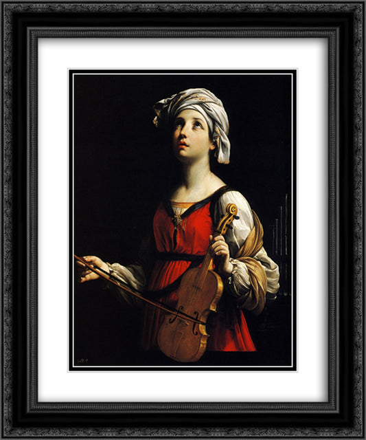 St Cecilia 20x24 Black Ornate Wood Framed Art Print Poster with Double Matting by Reni, Guido